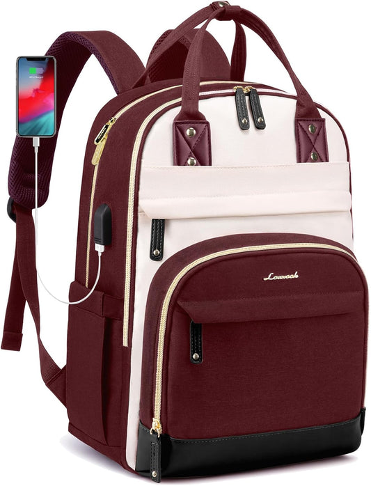 LOVEVOOK Backpack for Women,Laptop Backpack Women,Fits 15.6 Inch Laptop Bag,School Backpacks,Fashion Travel Work Anti-theft Bag,Waterproof Business Computer College Backpack Purse,Beige-WineRed-Black