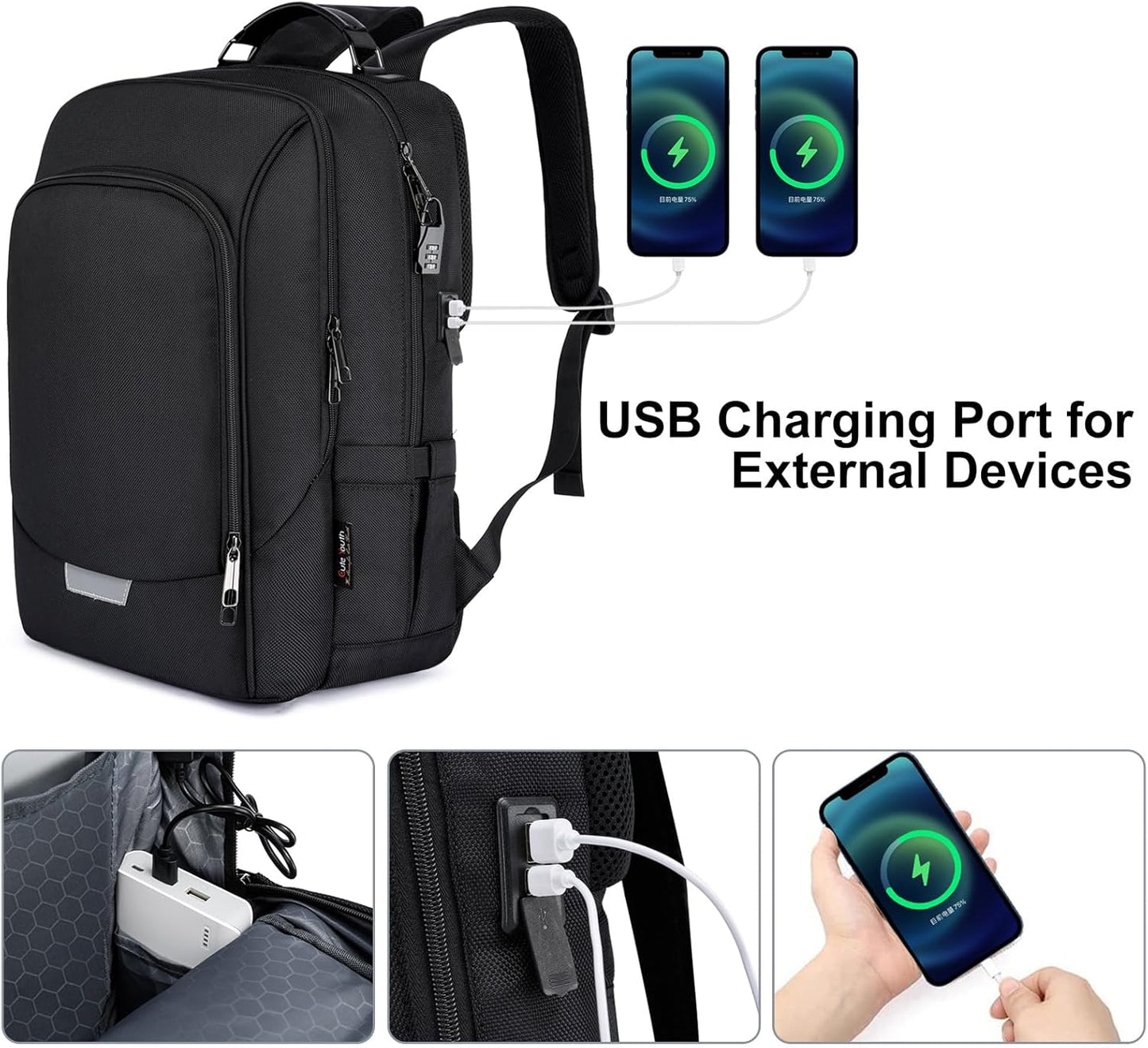 WYCY Laptop Backpack for Men - Anti Theft Computer Bag for Work, Business, College, Mochilas Para Hombres, 15.6 Inch, Black