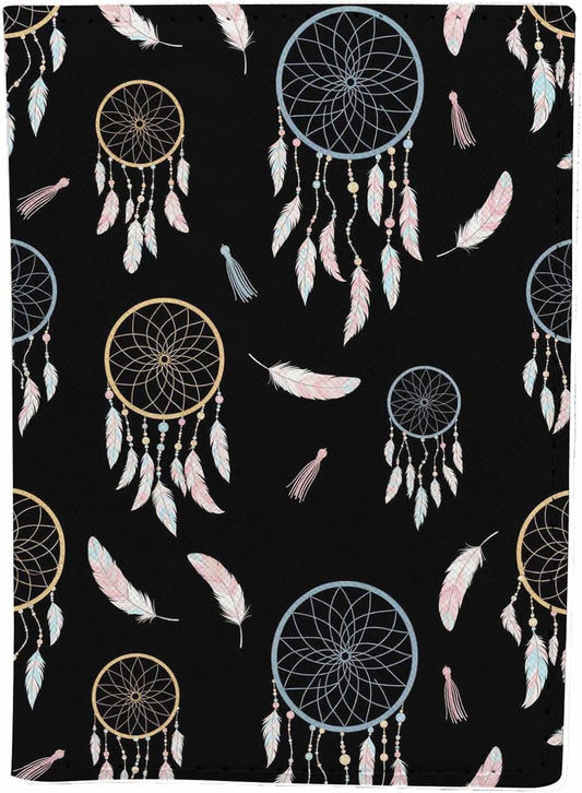 Dream Catcher Passport Holder for Travel Feathers Boho Style PU Leather Passport Cover Wallet Cute Passport Card Holder for Women and Men