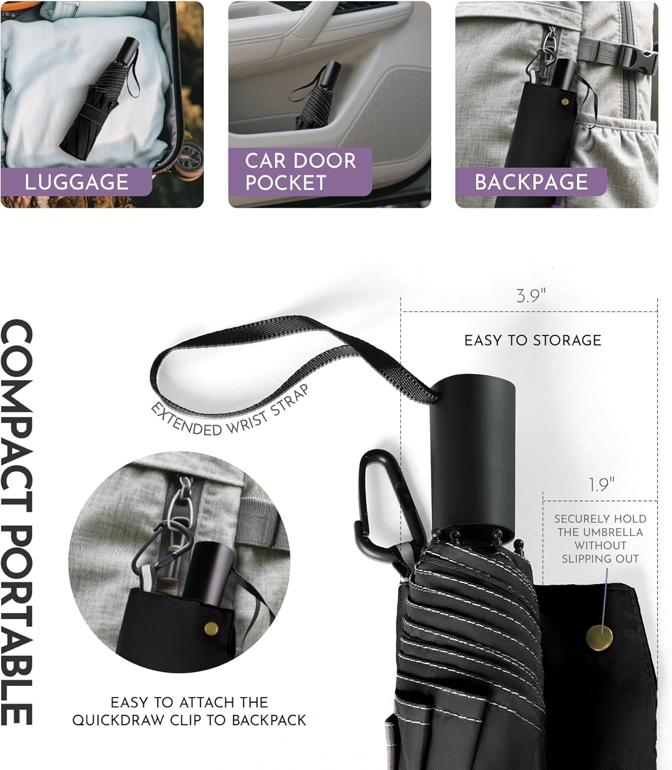 Windproof Travel Mini Umbrella - Manual Open Close with No Rebound for Seniors & Kids, Small