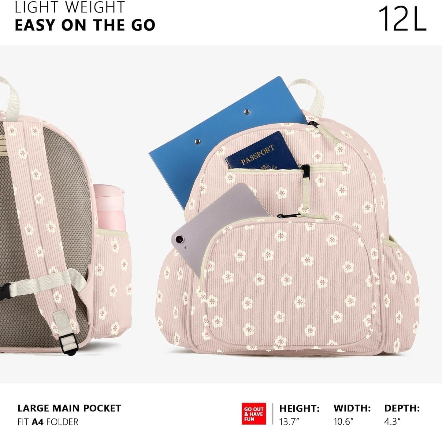 Corduroy Toddler Backpack for Girls 2-5, Preschool Kindergarten Backpack - Cute Kids Backpacks for Girls 13.7" H Fit Folder