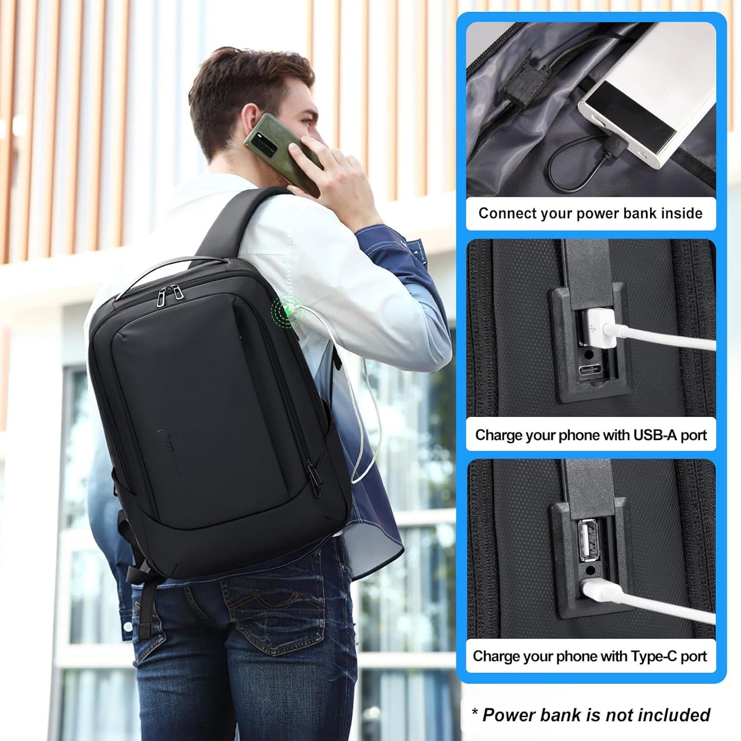 FENRUIEN Business Travel Backpack for Men, Expandable Water Resistant Computer Backpack with USB
