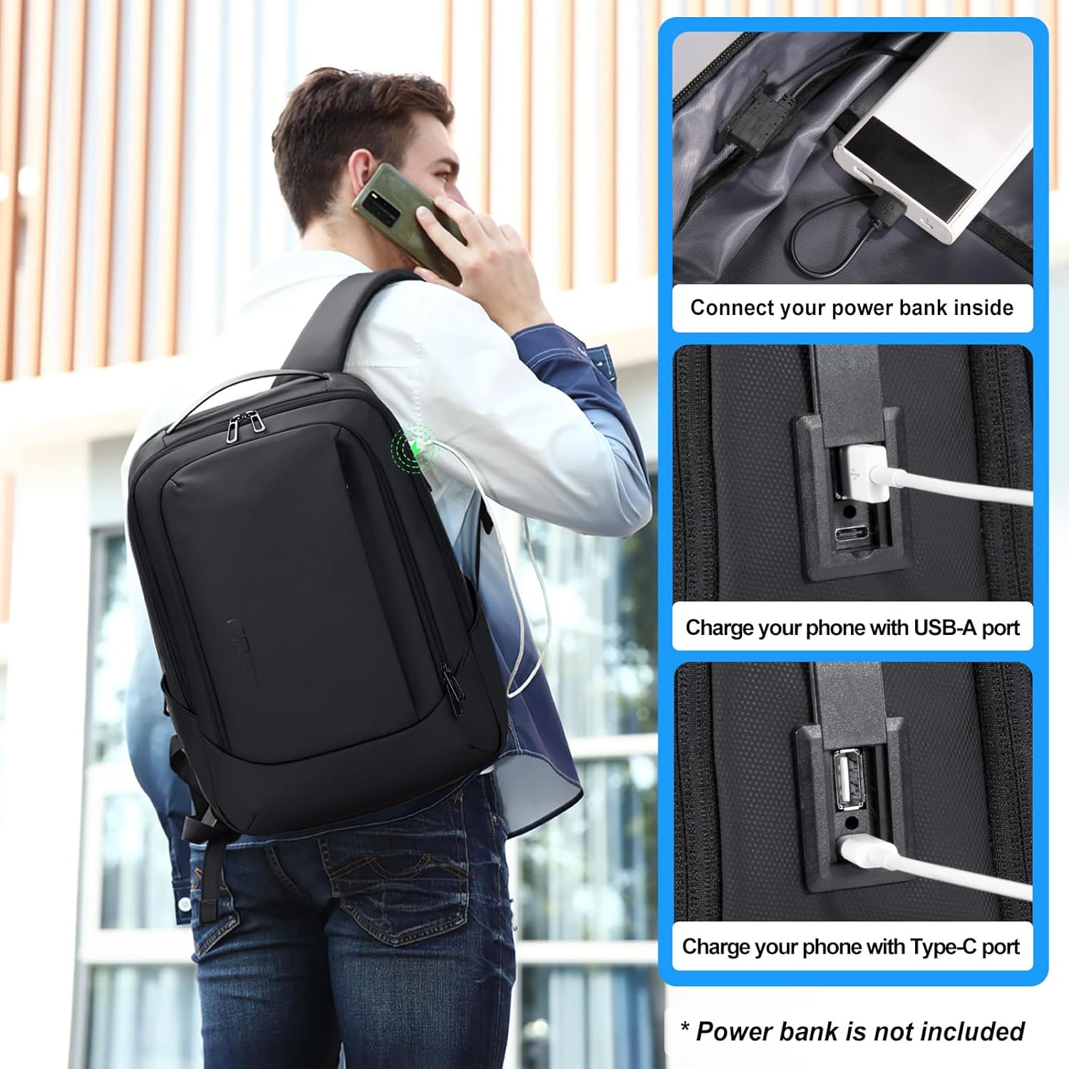 FENRUIEN Business Travel Backpack for Men, Expandable Water Resistant Computer Backpack with USB