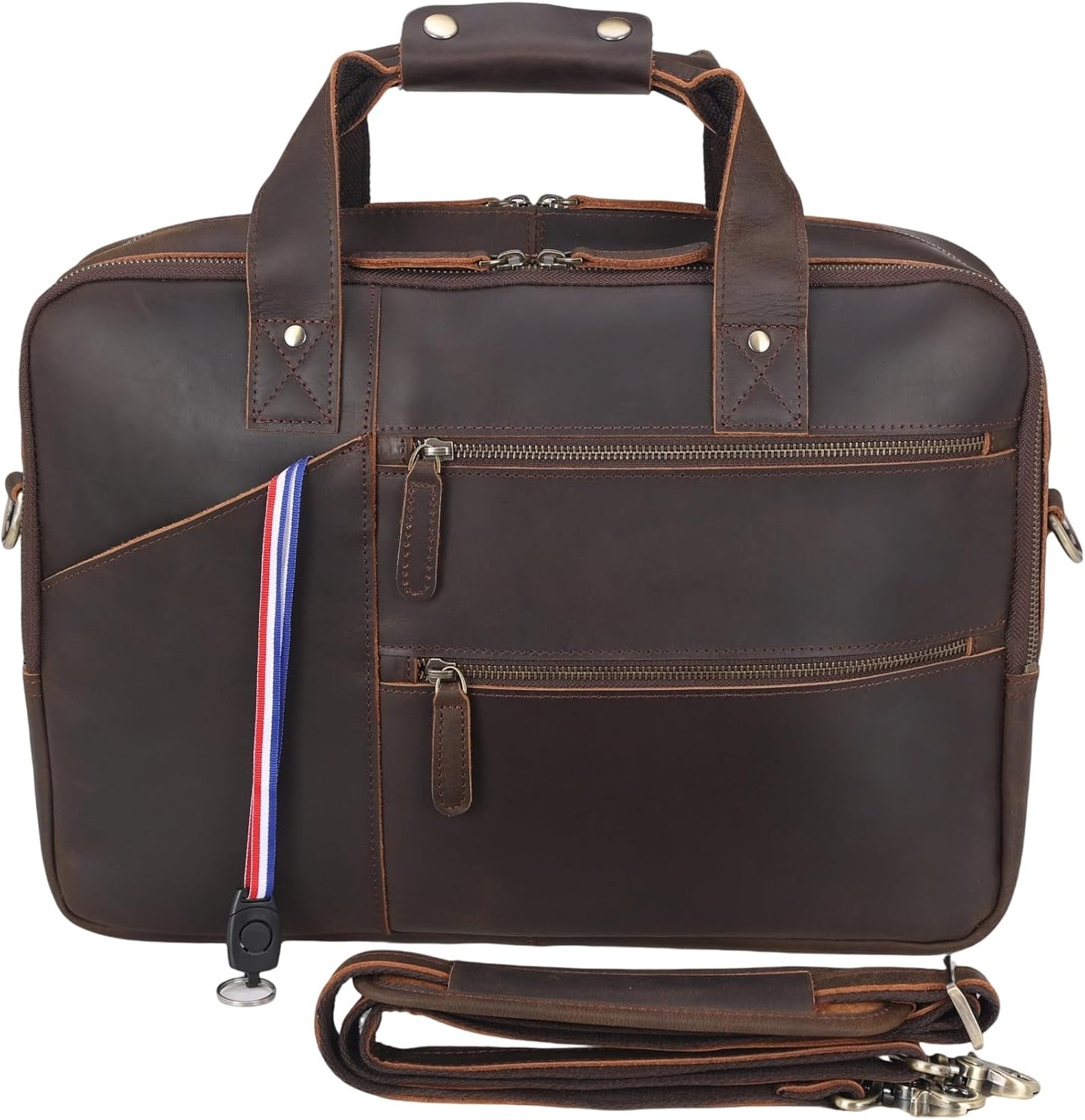 Masa Kawa Leather Briefcase for Men 15.6" Laptop Crossbody Shoulder Messenger Bag Vintage Brown Business Travel Office Work Computer Attache Case