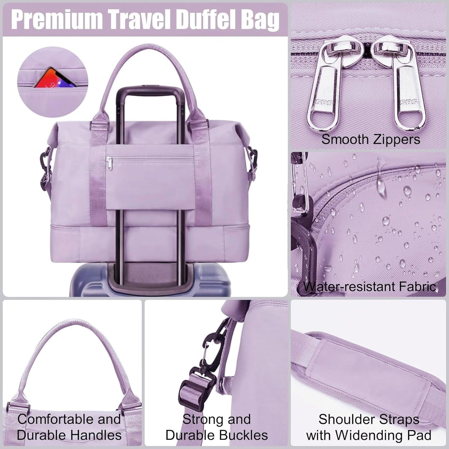 Large Travel Duffle Bag Weekender Bags for Women with Shoes Compartment, Travel Duffel Tote Carry on Overnight Bag for Travel Business Trips, Sport Yoga Gym Bag with Wet Pocket (Purple)