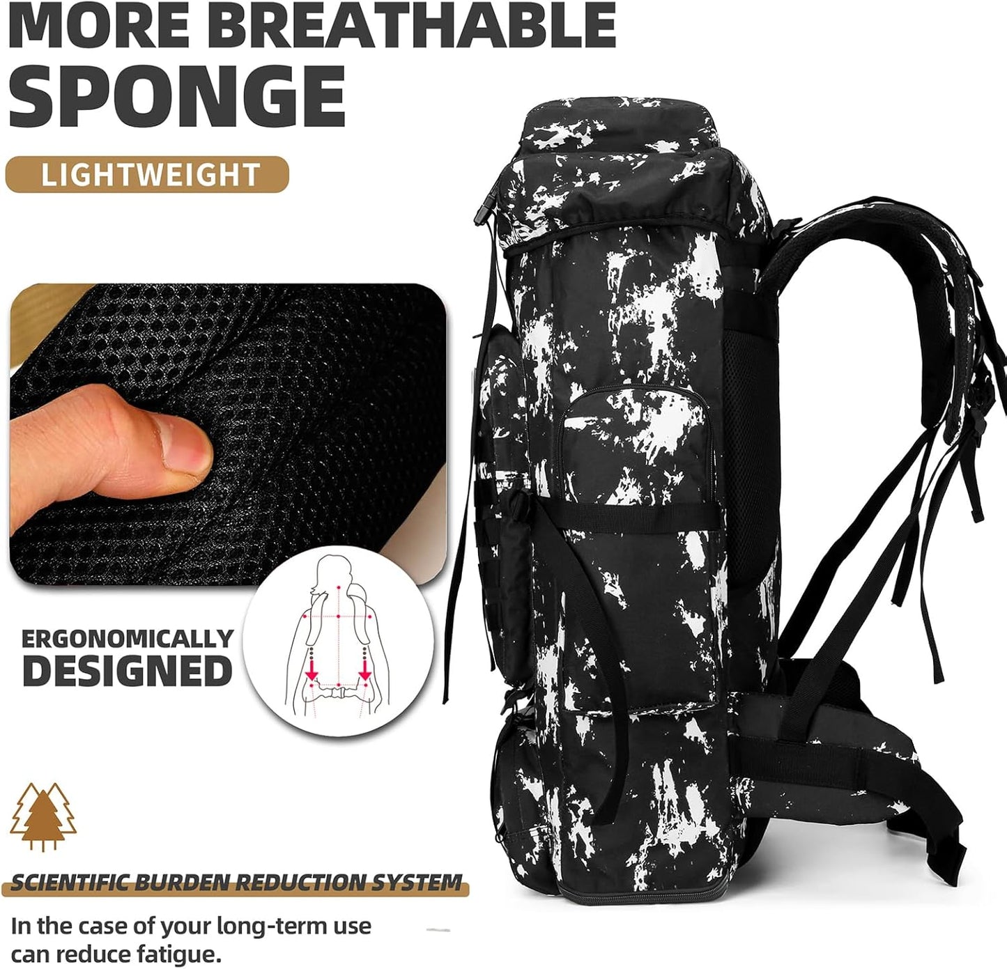 Hiking Backpack for Men 70L/100L Camping Backpack Military Rucksack Molle 3 Days Assault Pack for