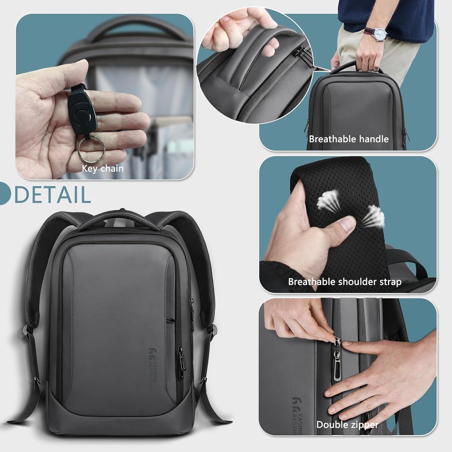 hk Laptop Backpack for Men with USB Charging Port Water-Resistant for 15.6 Inch Computer Bag