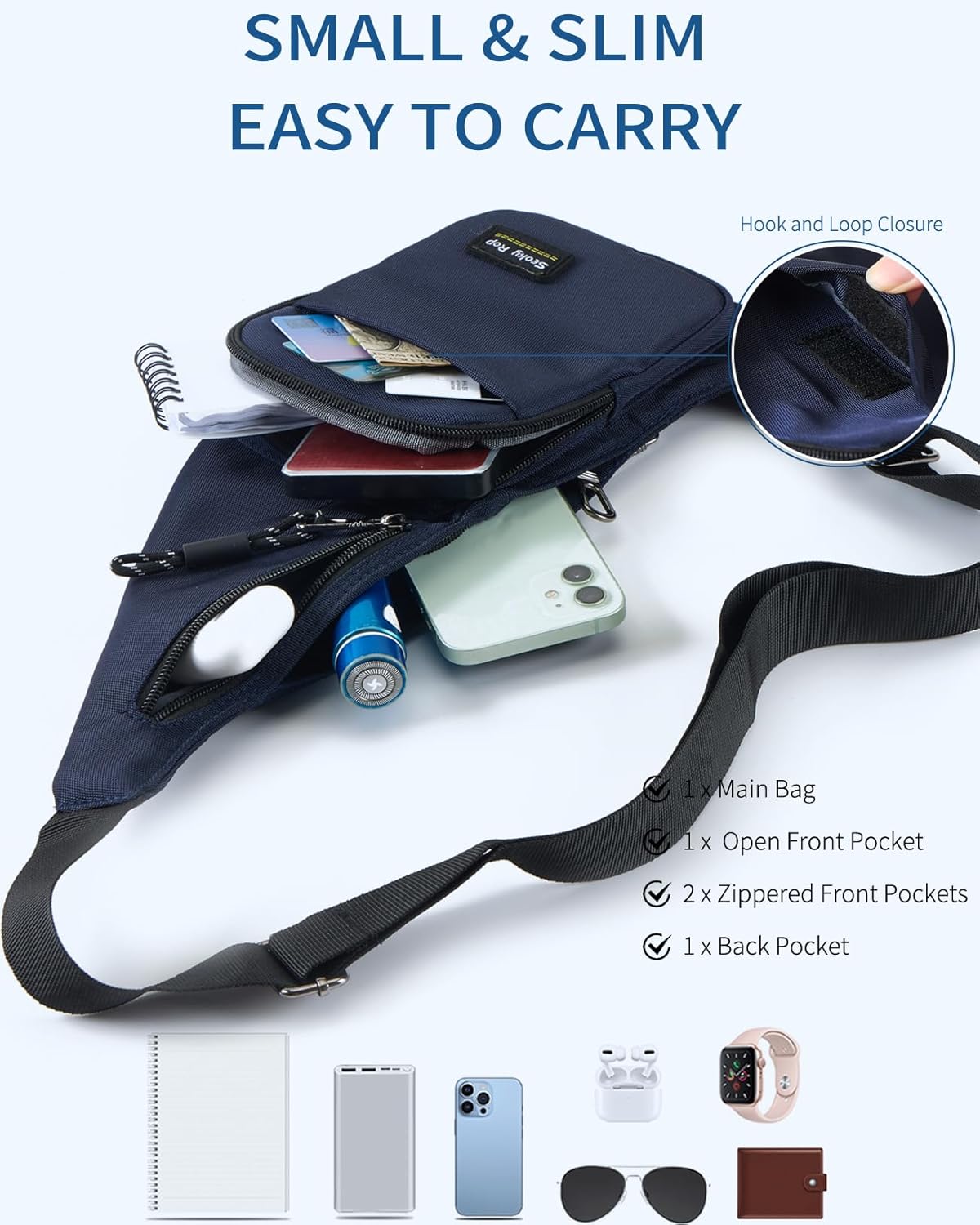 Seoky Rop Sling Bag for Men Women Slim Personal Purse Pocket Small Anti-Thief Crossbody Chest Bag for Travel Hiking Blue