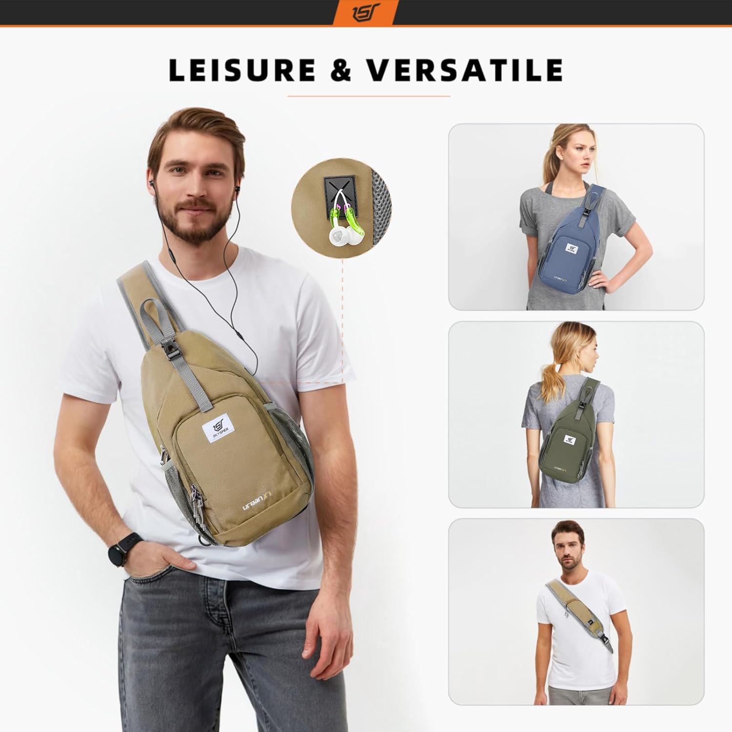 SKYSPER Sling Bag RFID Crossbody Sling Backpack Cross Body Shoulder Bag Travel Hiking Daypack for