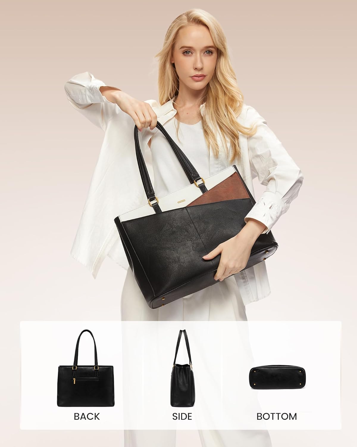 LOVEVOOK Vintage Leather Work Tote - 15.6 Inch Laptop Bag for Women, Waterproof Business Bag & Office Briefcase