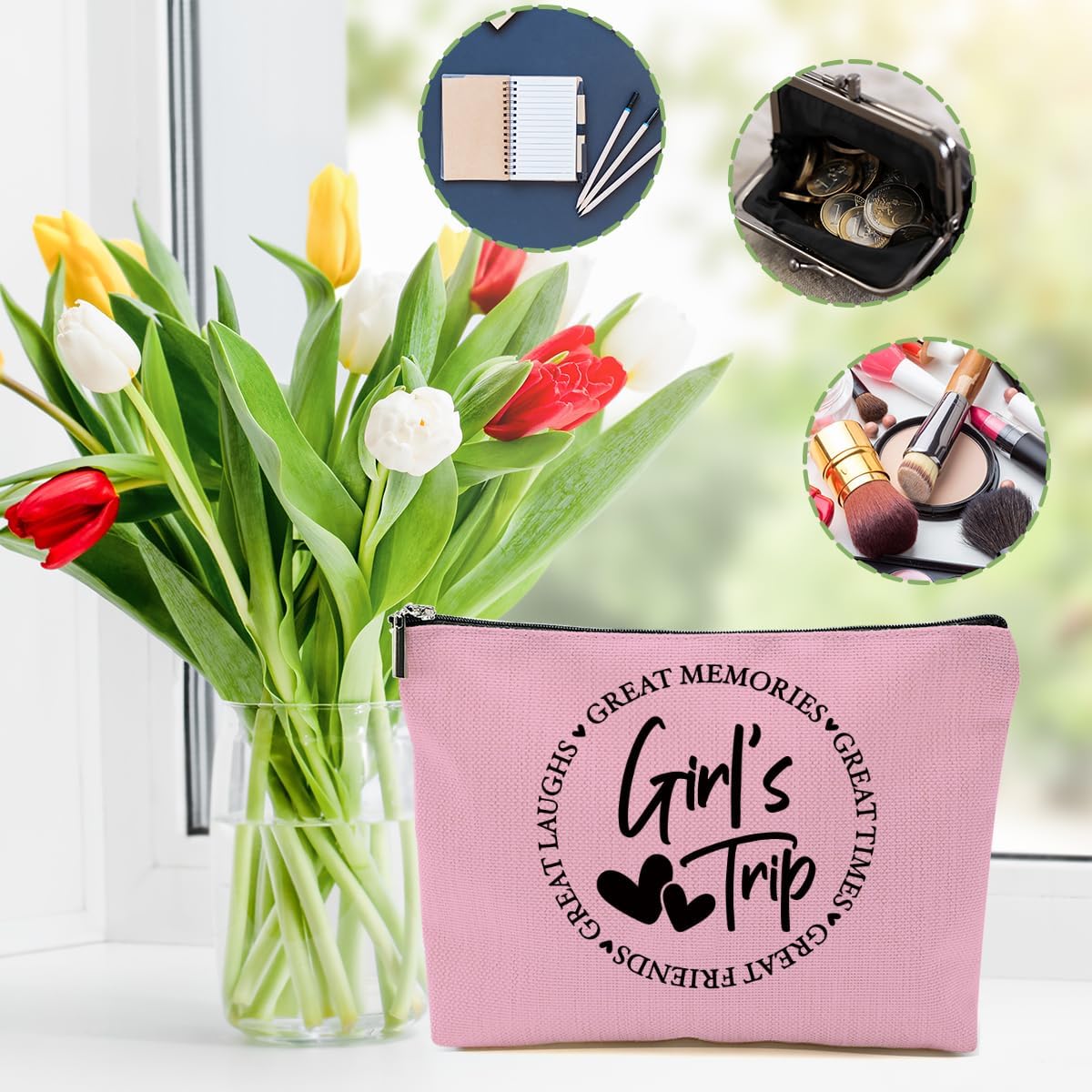 3Pcs Girls Trip Gifts Favors, 2025 Girls Weekend Gifts Makeup Bag, Bestie Gifts Weekend Bag Vacation Cosmetic Bag, Friendship Gifts for Women Friend Bestie, Graduation Wedding Gifts Toiletry Bag