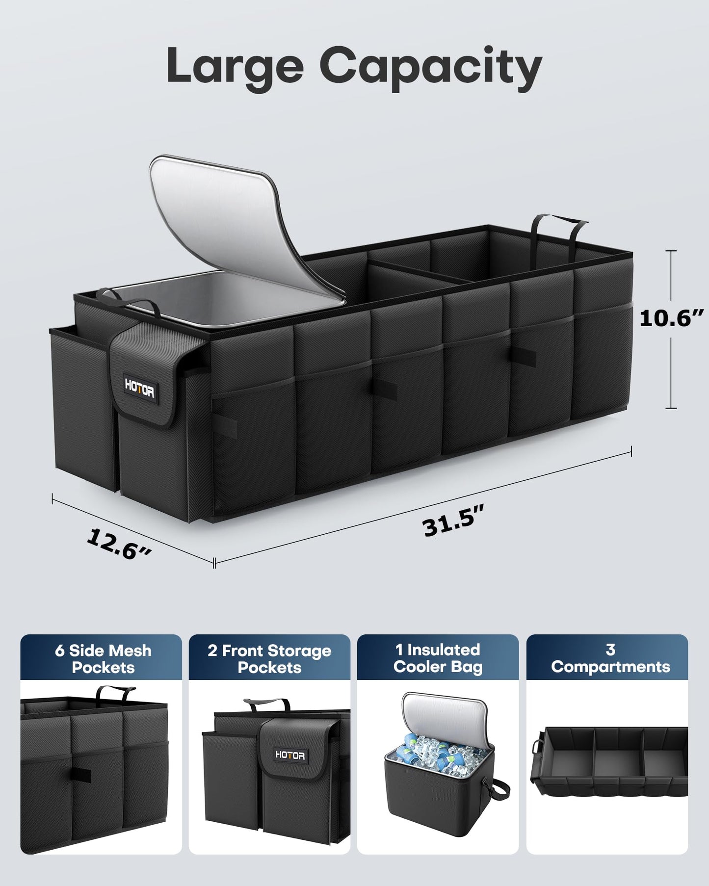 HOTOR Trunk Organizer, Sturdy Foldable with Cooler for Car, Sudan & SUV