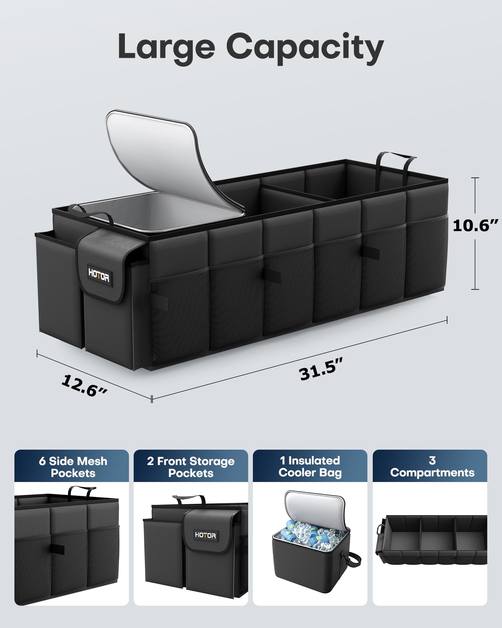 HOTOR Trunk Organizer, Sturdy Foldable with Cooler for Car, Sudan & SUV