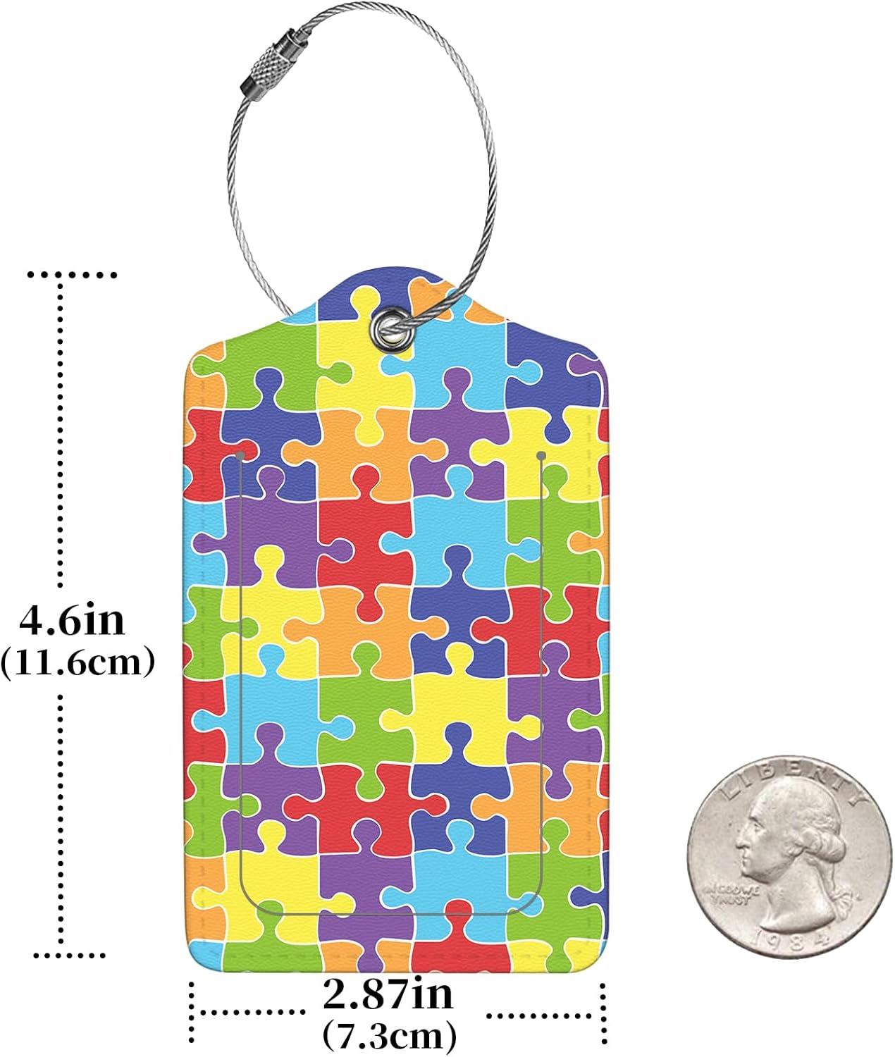 2 Pcs Luggage Tags for Suitcase, Cute Unique PU Leather Travel Bag Tag with Privacy Cover ID Label Address Card and Durable Metal Ring Suitable for Men Women Children Backpack,Jigsaw
