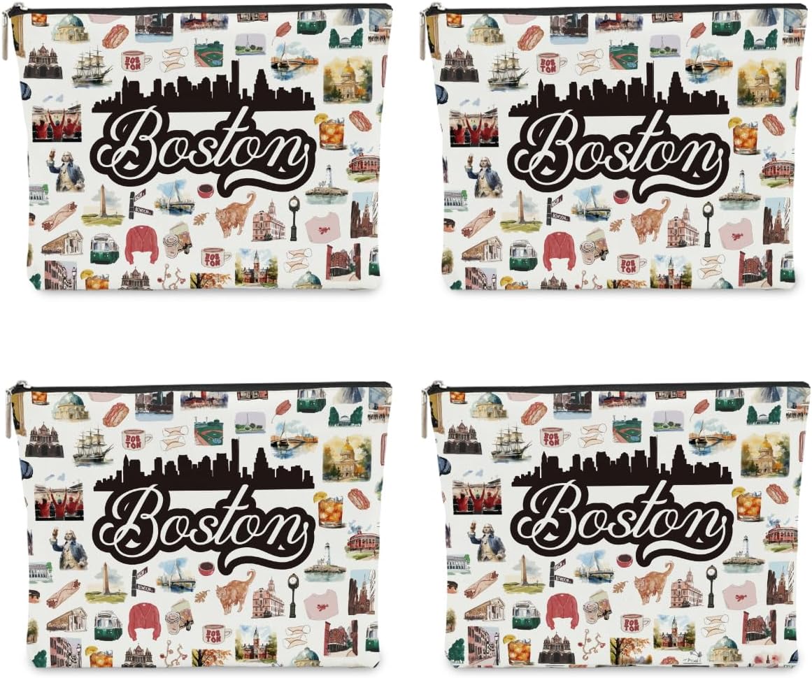 4PCS Bostons Themed Makeup Bag - Bostons Souvenirs Gift for Women, Best Friend, Sister - Travel Friendly Cosmetic Bag, Birthday Christmas Gifts