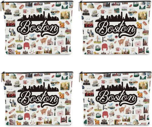 4PCS Bostons Themed Makeup Bag - Bostons Souvenirs Gift for Women, Best Friend, Sister - Travel Friendly Cosmetic Bag, Birthday Christmas Gifts