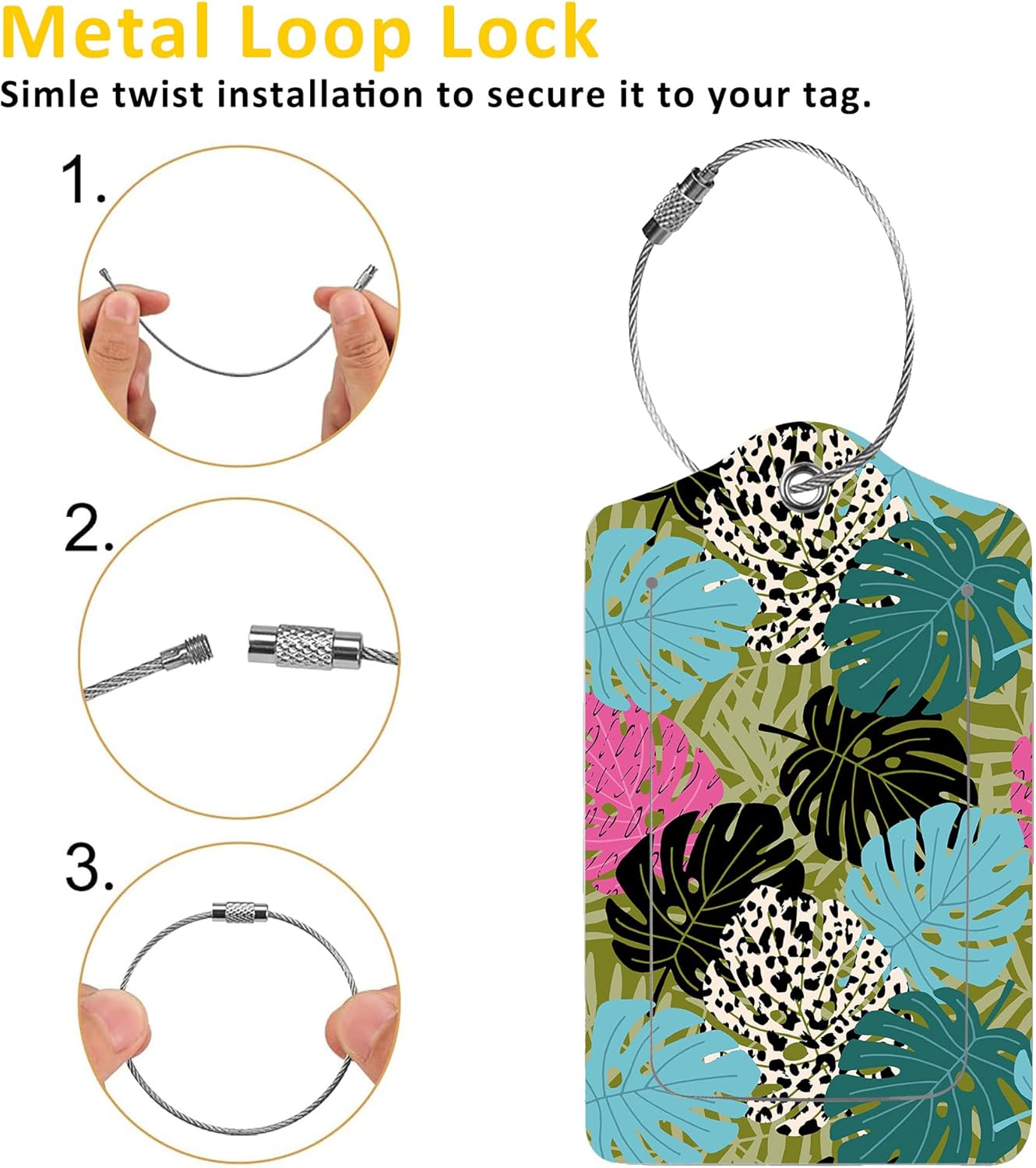 Luggage Tags for Suitcase,2 Pack Tropical Palm and Monstera Leaf Luggage Tag with Privacy Flap,Name ID Label and Metal Loop for Women Men Girls Baggage Bag Backpack Instrument