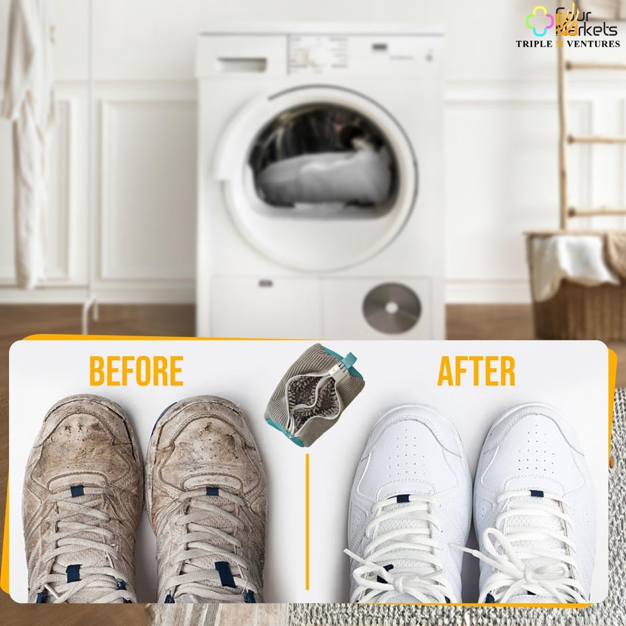Double Shoe Washing Bag for Washing Machine, Grey, Polyester, 360 All-Round Cleaning, 2 Pack, 2 Pairs of Shoes Simultaneously, Zipper Closure