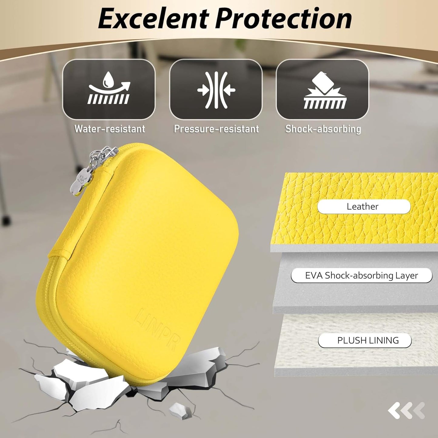 Digital Camera Case for CAMKORY, KODAK PIXPRO FZ45/FZ55, Canon IXUS 285 HS, Lecran, Small Travel Compact Camera Holder with Mesh Pocket for Accessories SD Card (Lemon Yellow)