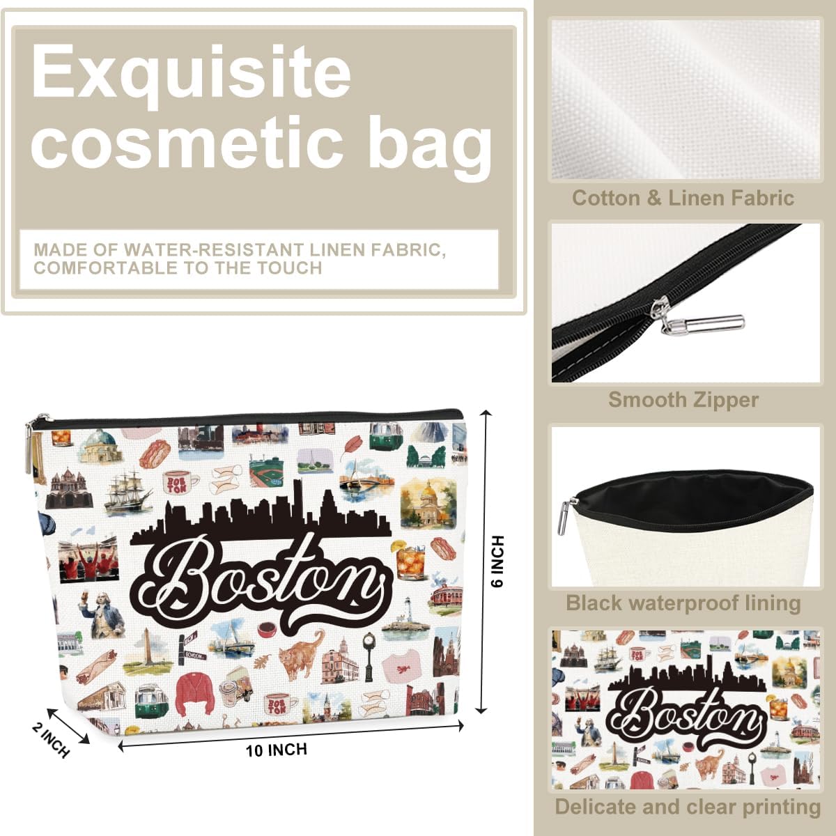 4PCS Bostons Themed Makeup Bag - Bostons Souvenirs Gift for Women, Best Friend, Sister - Travel Friendly Cosmetic Bag, Birthday Christmas Gifts