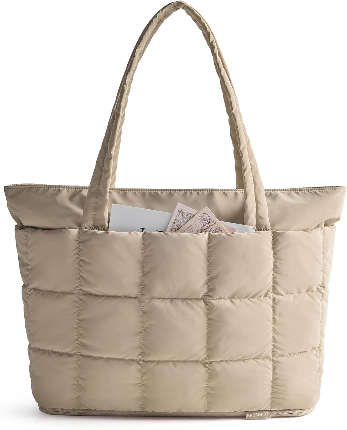 BAGSMART Expandable Tote Bag for Women, Puffer Work Tote Handbag, Quilted Carry-On Travel Gym Bag