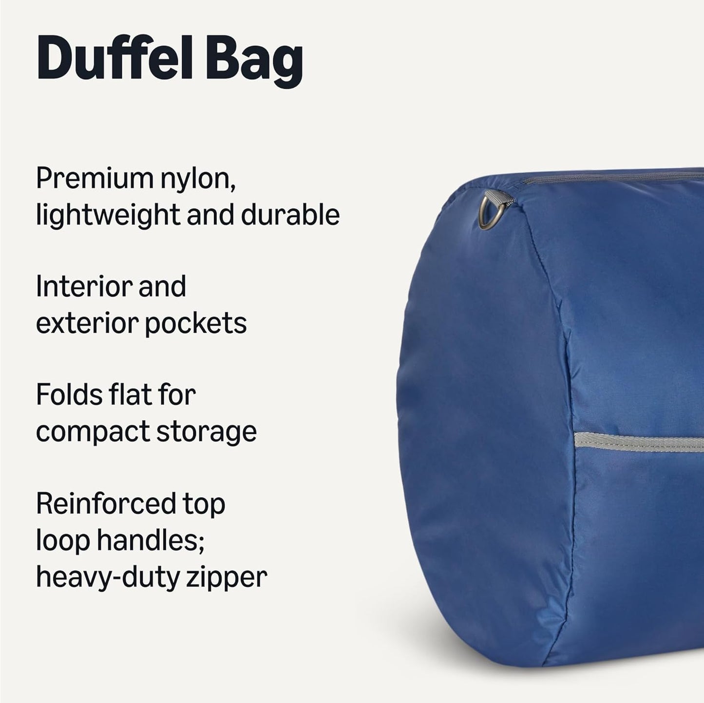 Amazon Essentials 32.4" Extra Large Foldable Nylon Duffel Bag for Travel/Storage with Zippered Pockets, 9254 Cubic Inch (150L), 50-LBS Capacity, Navy Blue (Previously Amazon Basics)