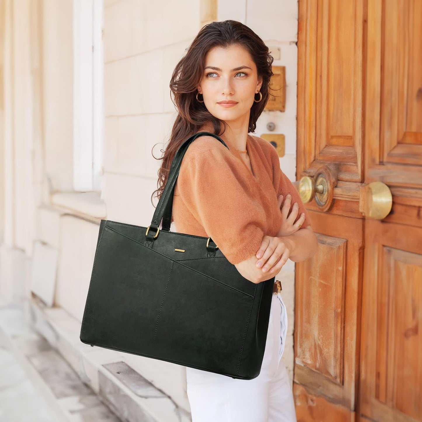LOVEVOOK Laptop Bag for Women,15.6 Inch Laptop Tote Bag for Women,Vintage Leather Work Tote Bags Computer Business Teacher Bag,Waterproof Office Briefcase