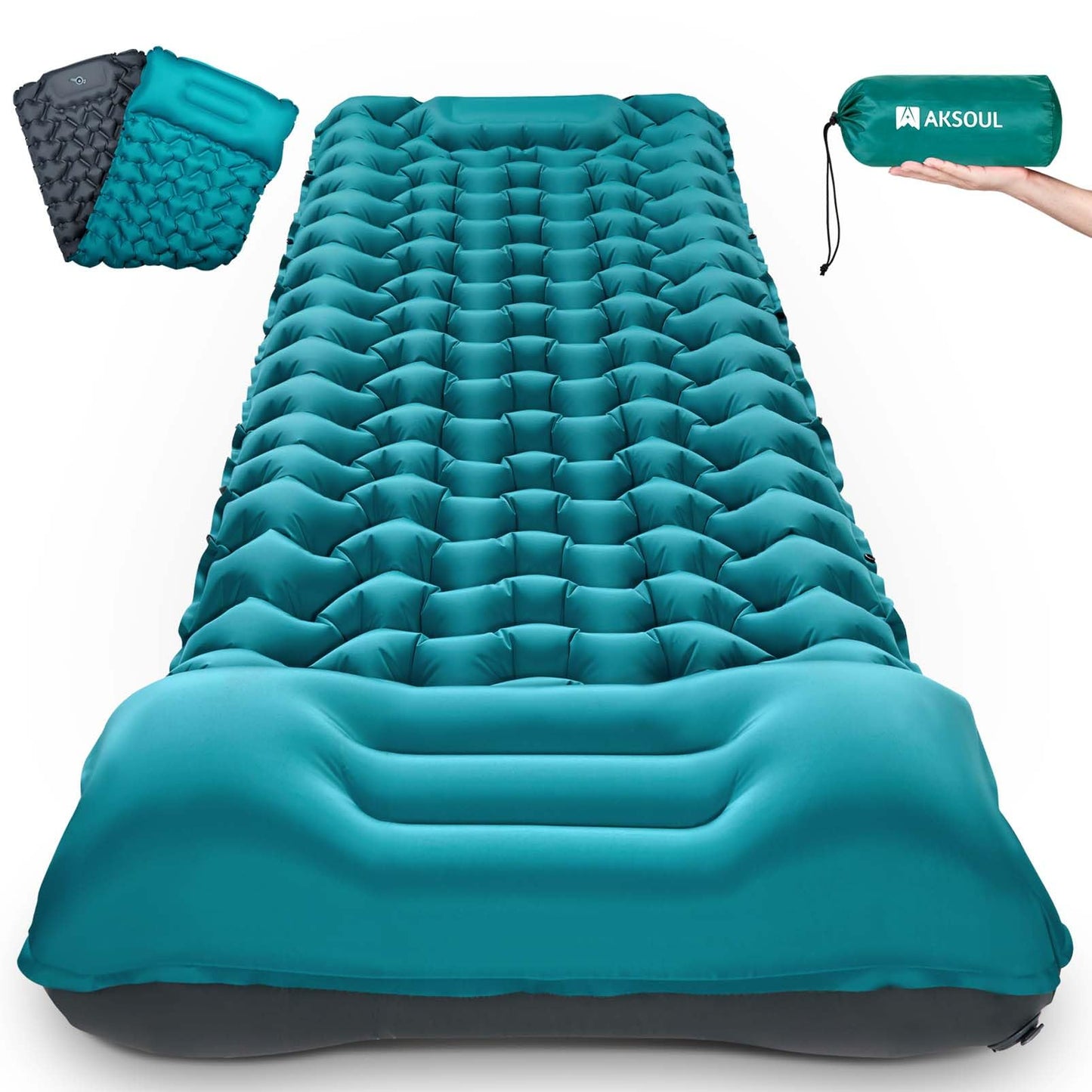 AKSOUL Camping Sleeping Pad with Pillow: Extra Thick 3.9 inch Ultralight Self Inflating Air Mat
