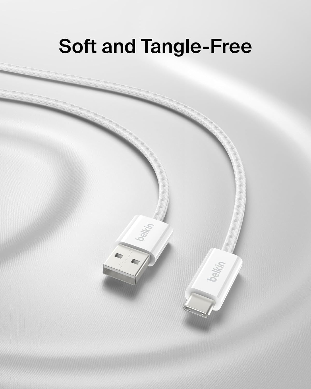 Belkin USB A to USB C Cable 2-Pack, 3.3ft, 15W - Type C Charger, iPhone Charger Cord, Soft, Braided, Flexible for iPhone 17 & 16, Galaxy S25, Pixel 10, iPad Pro, Airpods Pro, Switch & More - White