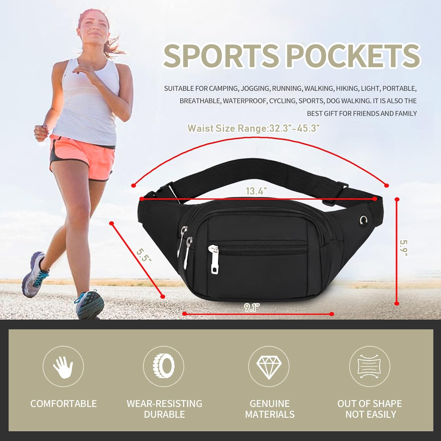 DAITET Crossbody Fanny Pack for Men&Women,Large Waist Bag & Hip Bum Bag with Adjustable Strap for