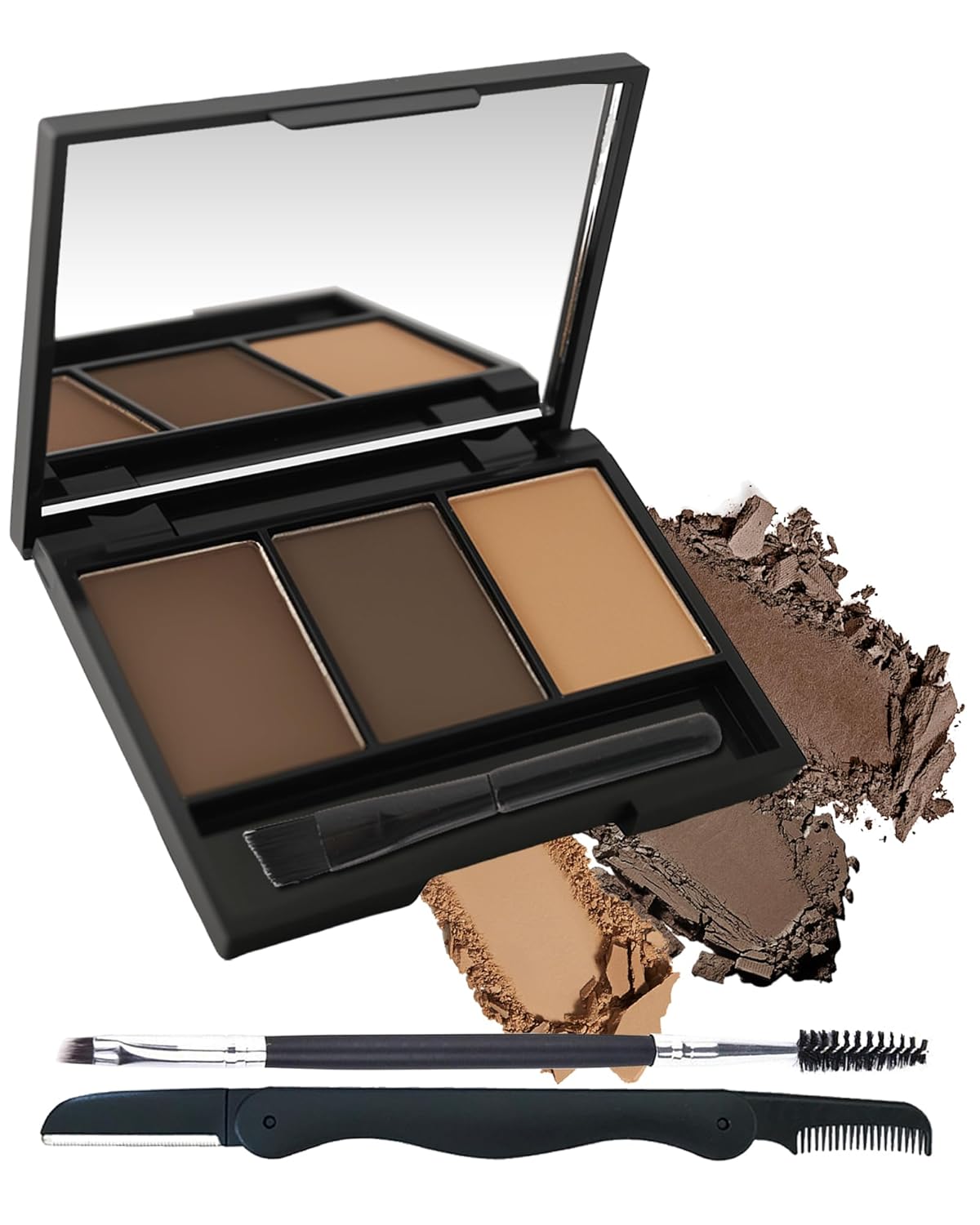 Eyebrow Powder Kit,3 Color Dark Brown Grey Light Auburn Eye Brow Powder Palette with Razor Brush,Long Lasting Waterproof Brow Filler Fill Sculpt Full Eyebrows,Christmas Makeup Gift Set for Women-02