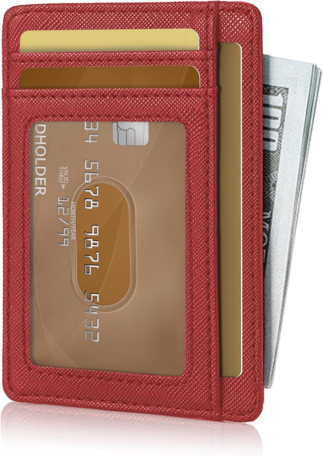 Hoewina Slim Wallet for Men, Credit Card Holder Wallet, Minimalist Design - RFID Blocking Front Pocket Leather Thin Wallet for Men and Women（Cross Cherry Red）