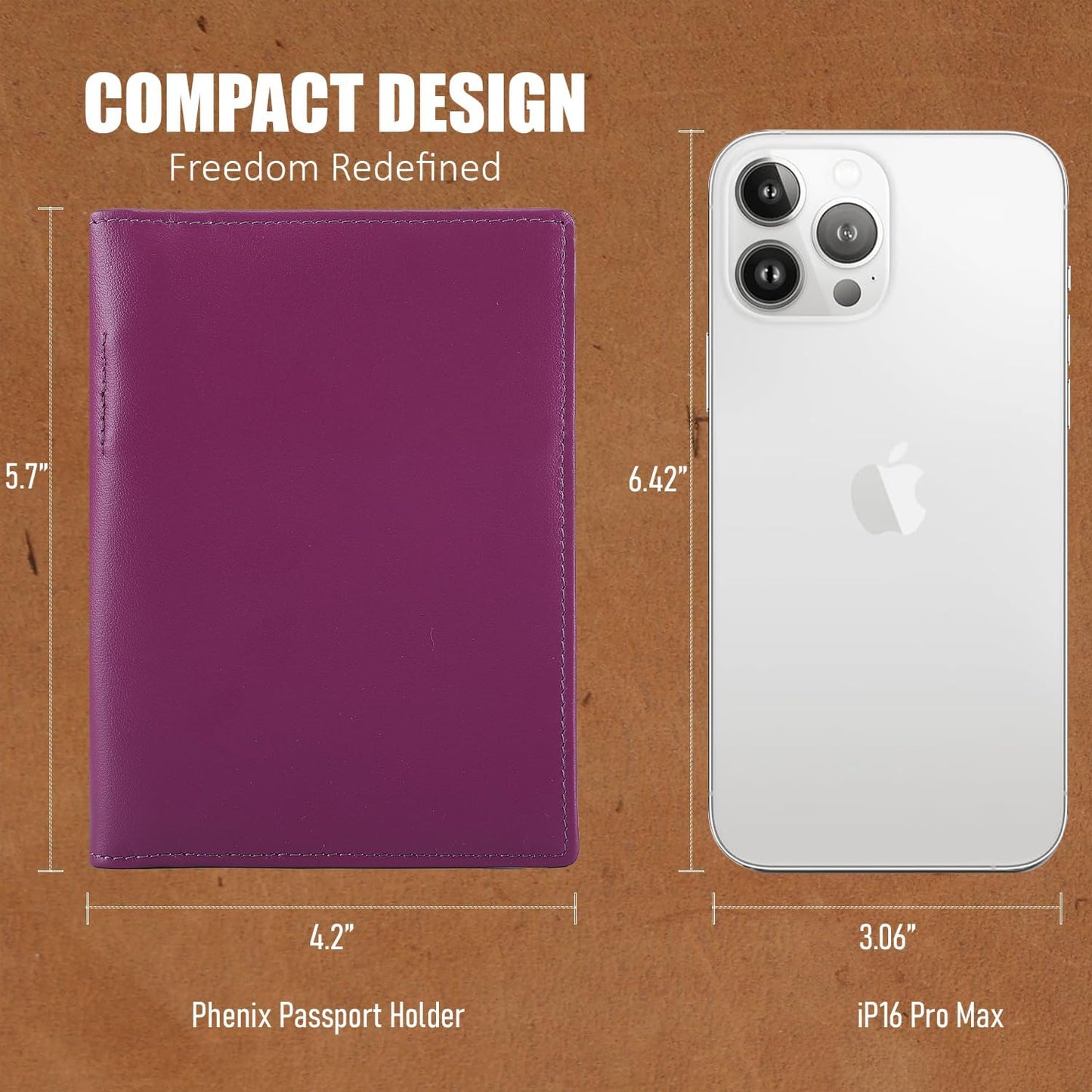 STAR VISTA Phoenix Leather Passport Holder, Calfskin Leather Travel Wallet - RFID Blocking, ID Window, Zipper Pocket, Pen & Notebook Included, AirTag Holder, Violet