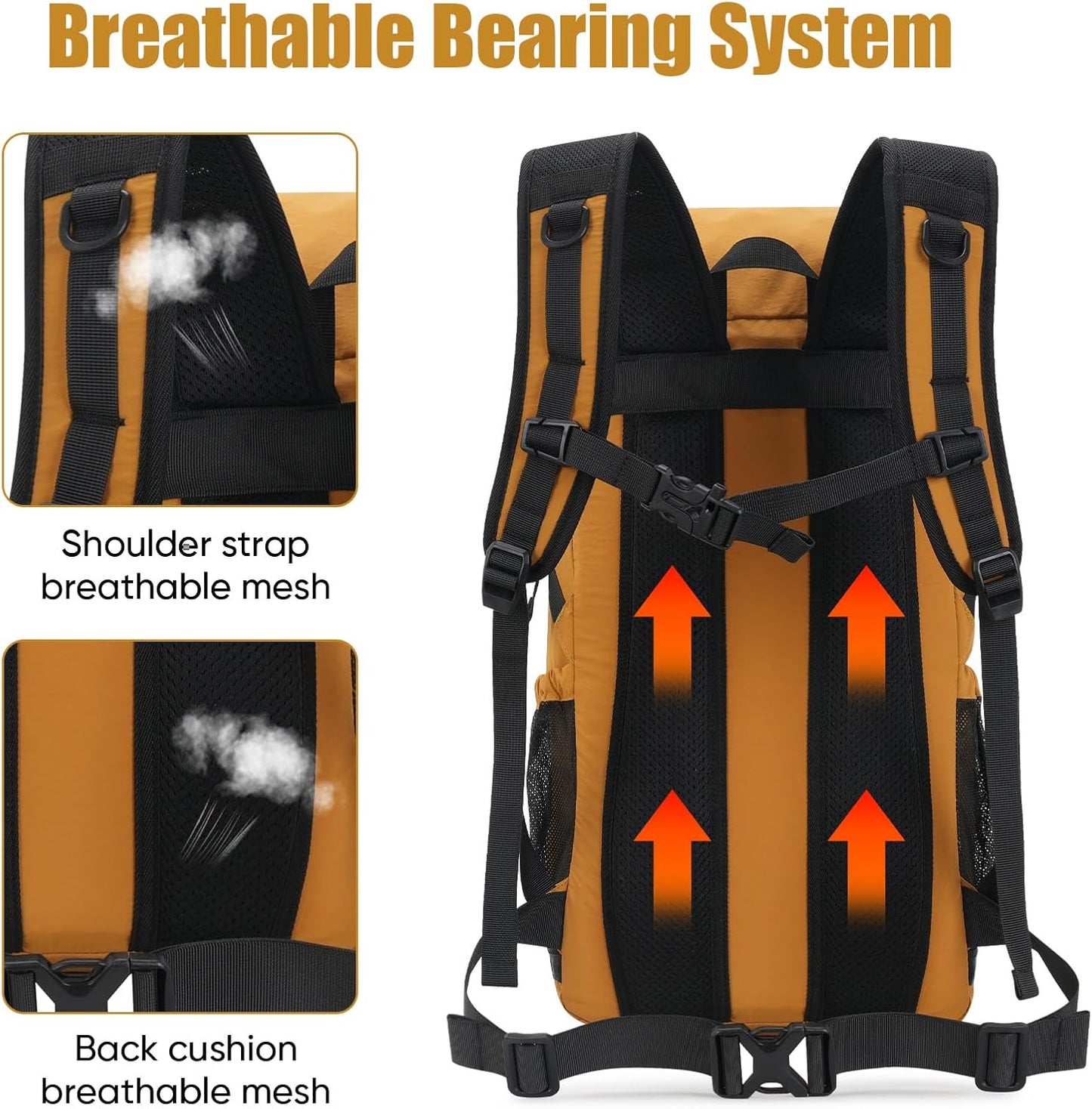 Bseash 30L Lightweight Hiking Backpack, Outdoor Sport Waterproof Travel Bag Daypack for Cycling Climbing Skiing (Yellow)