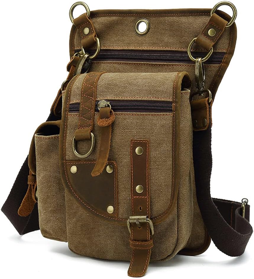 Leather Waist Pack Drop Leg Bag for Men Women Belt Bumbag Multi-Purpose Motorcycle Bike Outdoor Sports Tactical Cycling Riding Hiking Camping Pouch