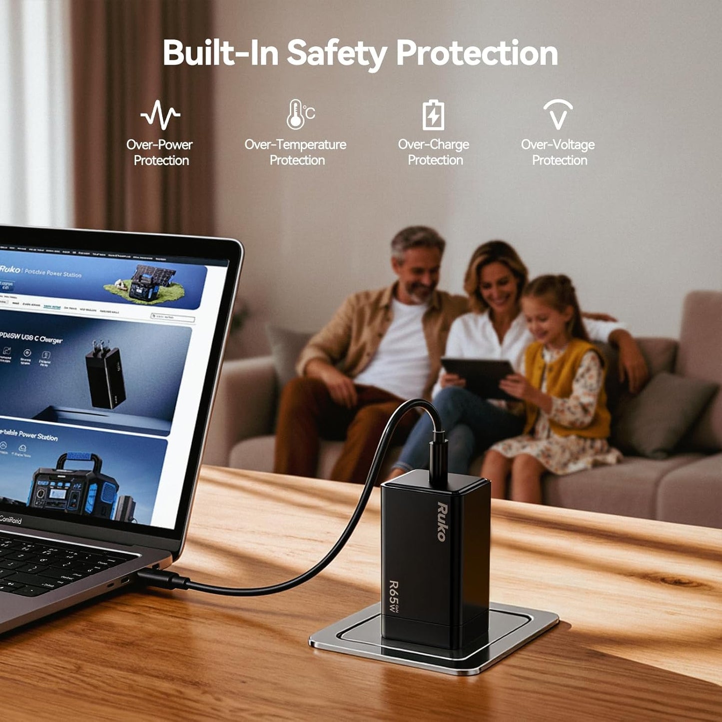 Ruko 65W USB C Charger, 2-Pack, GaN Fast Charger, Compact & Foldable, Compatible with MacBook Pro/Air, iPhone 17/16, Galaxy S25/S24, Pixel 10/9, Drone and More