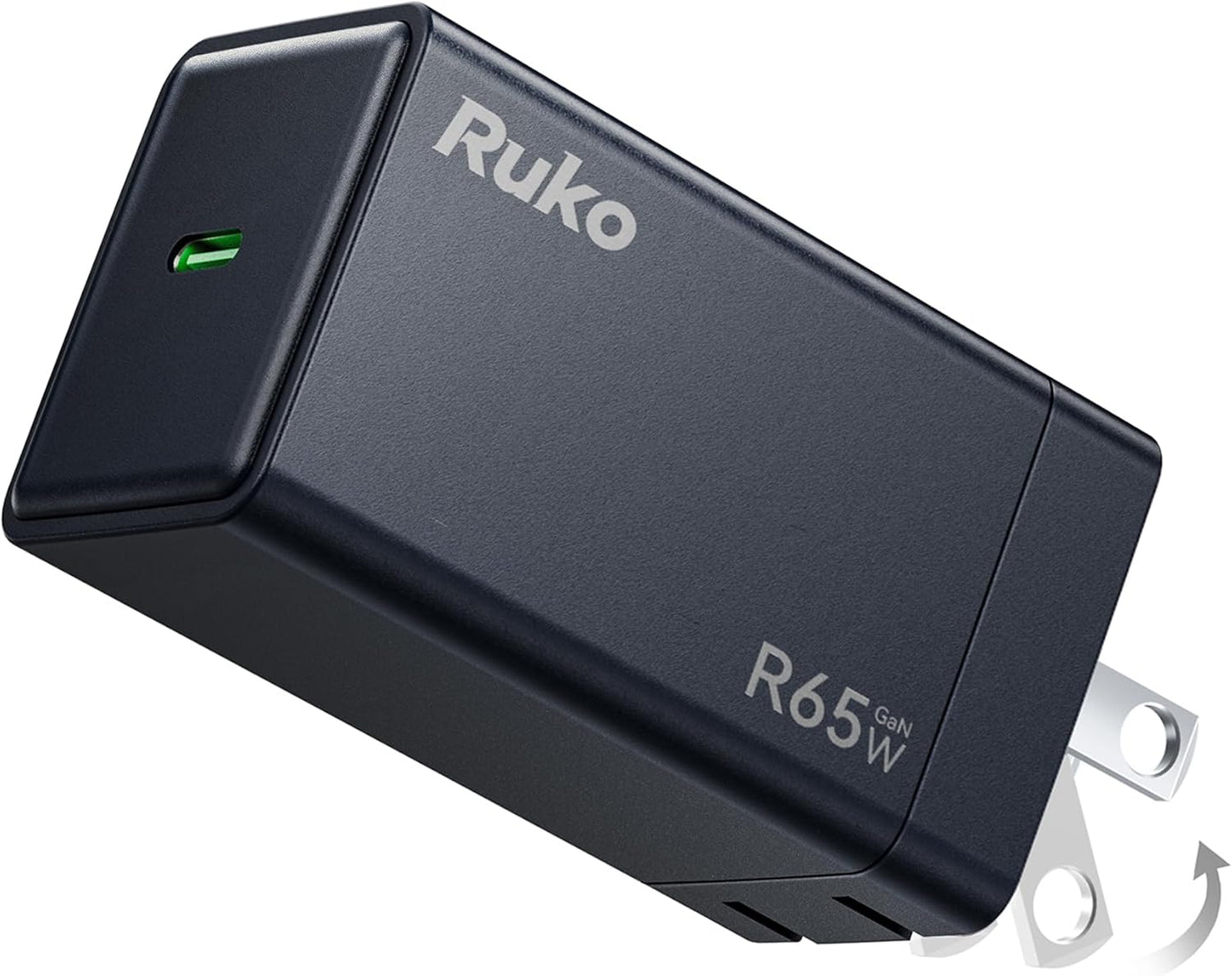 Ruko 65W USB C Charger, GaN Fast Charger, Compact & Foldable, Compatible with MacBook Pro/Air, iPhone 17/16/15, Galaxy S25/S24, Pixel 10/9, Steam Deck and More