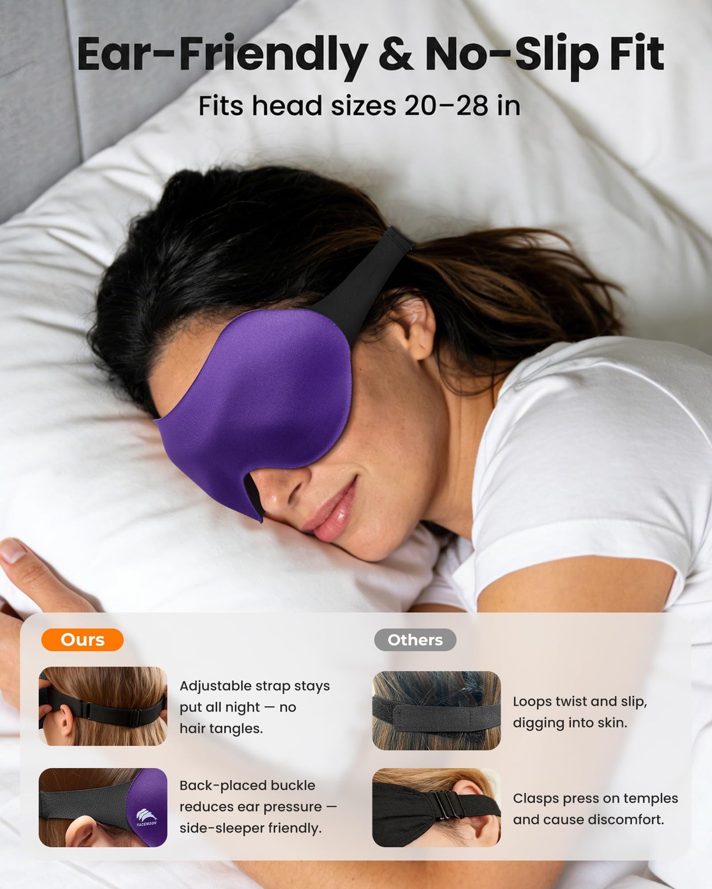 3 Pack Sleep Masks for Side Sleepers, True Blackout 3D Eye Mask for Sleeping, Zero Eye Pressure