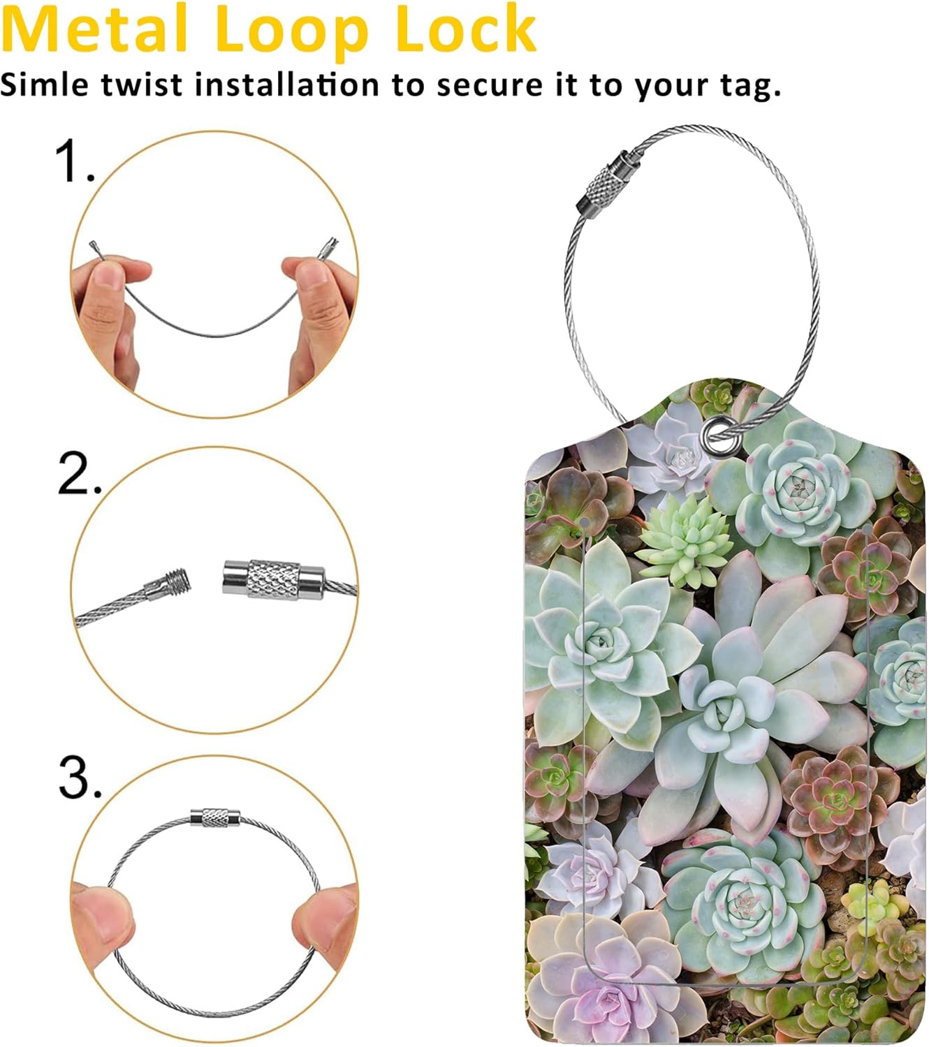 2 Pack Luggage Tags for Suitcases,Group of Cactus in a Pot Luggage Tag,PU Leather Id Label Luggage Tags with Stainless Steel Loop and Privacy Cover for Women Men Teens Travel