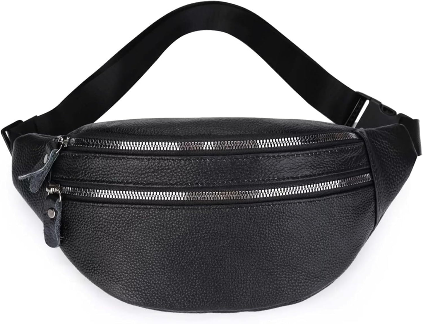 Genuine Leather Waist Bag, Outdoor Travel Waist Pack, Cowhide Leather Fanny Pack with Adjustable Strap, Suitable for Travelling, Outdoor Hiking, Cycling, Running - Black & Large
