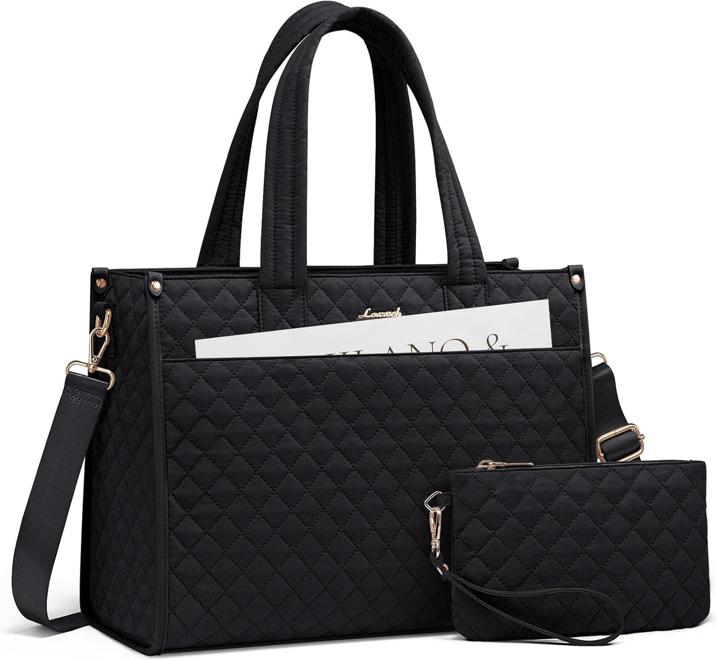 LOVEVOOK Laptop Tote Bag for Women,Canvas Work Tote Bag for Women with Clutch Purse,17.3 Inch Computer Briefcase Bag,Professional Teacher Business Office Bag,Lightweight Shoulder Travel