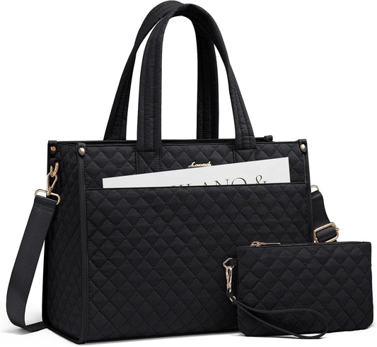 LOVEVOOK Laptop Tote Bag for Women,Canvas Work Tote Bag for Women with Clutch Purse,17.3 Inch Computer Briefcase Bag,Professional Teacher Business Office Bag,Lightweight Shoulder Travel