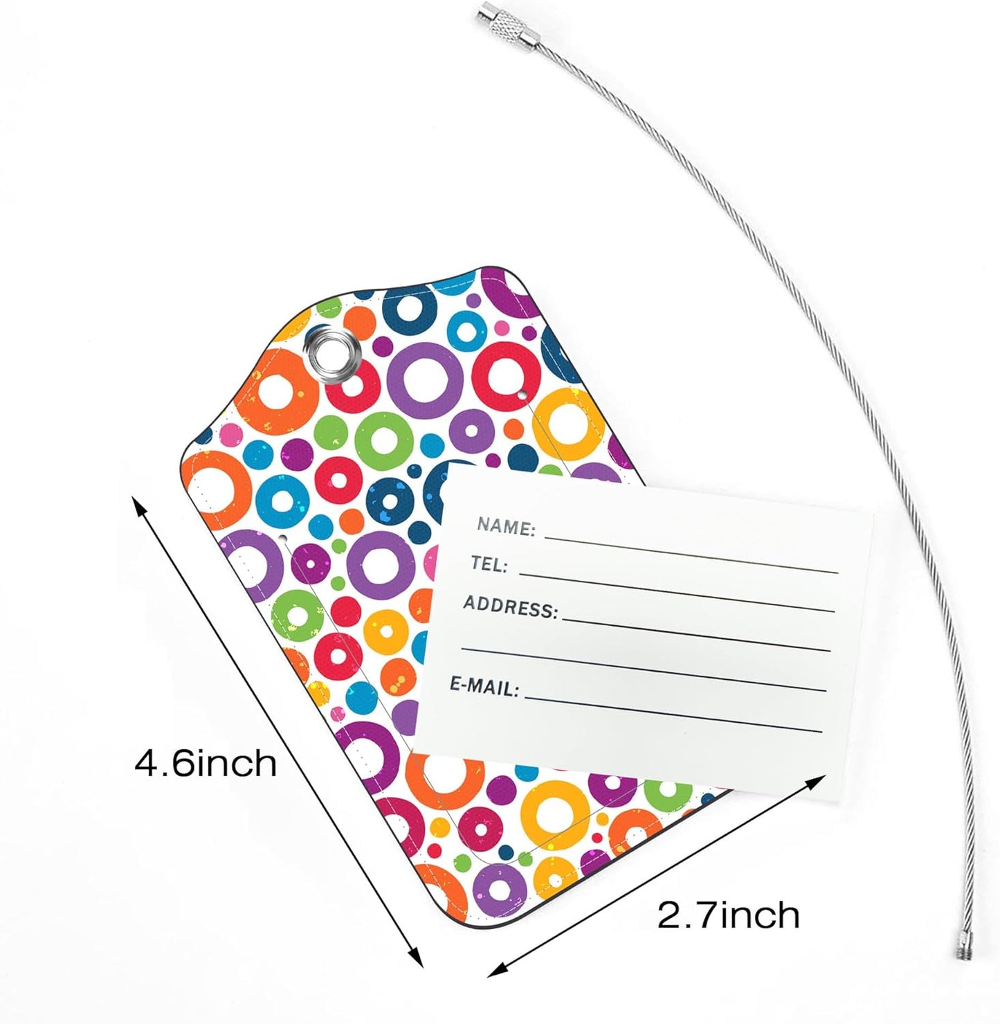 2 Pack Luggage Tags,Colorful Circles PU Leather Idea Baggage Tag with ID Labels Privacy Cover Metal Ring Men and Women Travel Bag Labels