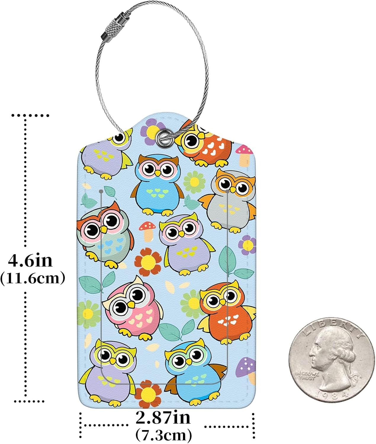 2 Pcs Luggage Tags for Suitcase, Cute Unique PU Leather Travel Bag Tag with Privacy Cover ID Label Address Card and Durable Metal Ring Suitable for Men Women Children Backpack,Owls