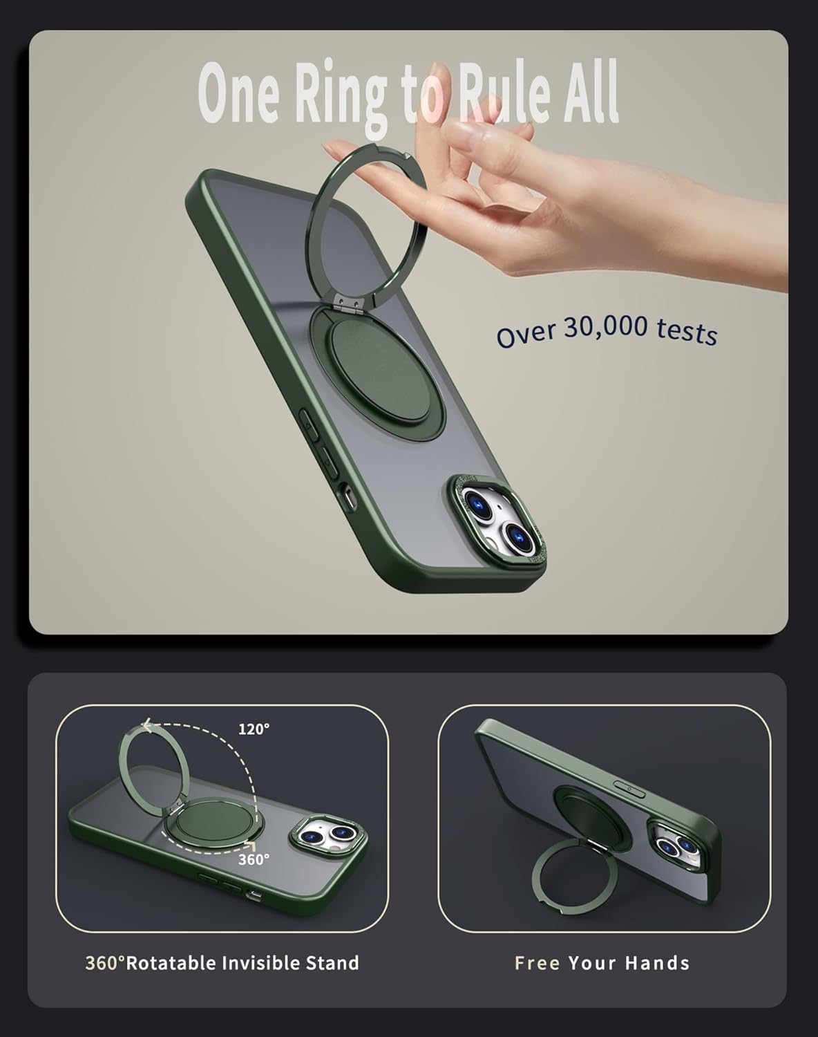Magnetic Stand Case for iPhone 13/14 [with 2 Tempered Glass Film] [360° Rotation Magnetic Stand] [Compatible with Magsafe] Military-Grade Drop Protection Case, Green