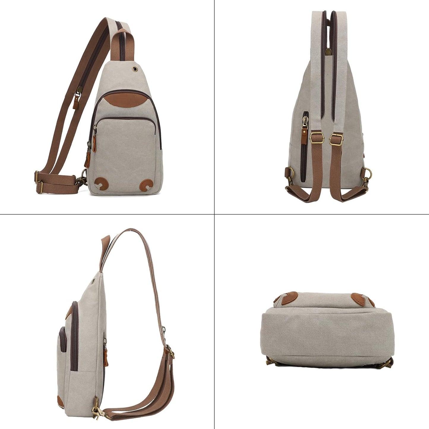 KL928 Canvas Sling Bag Crossbody Backpack Shoulder Casual Rucksack for Men Women,Leaden
