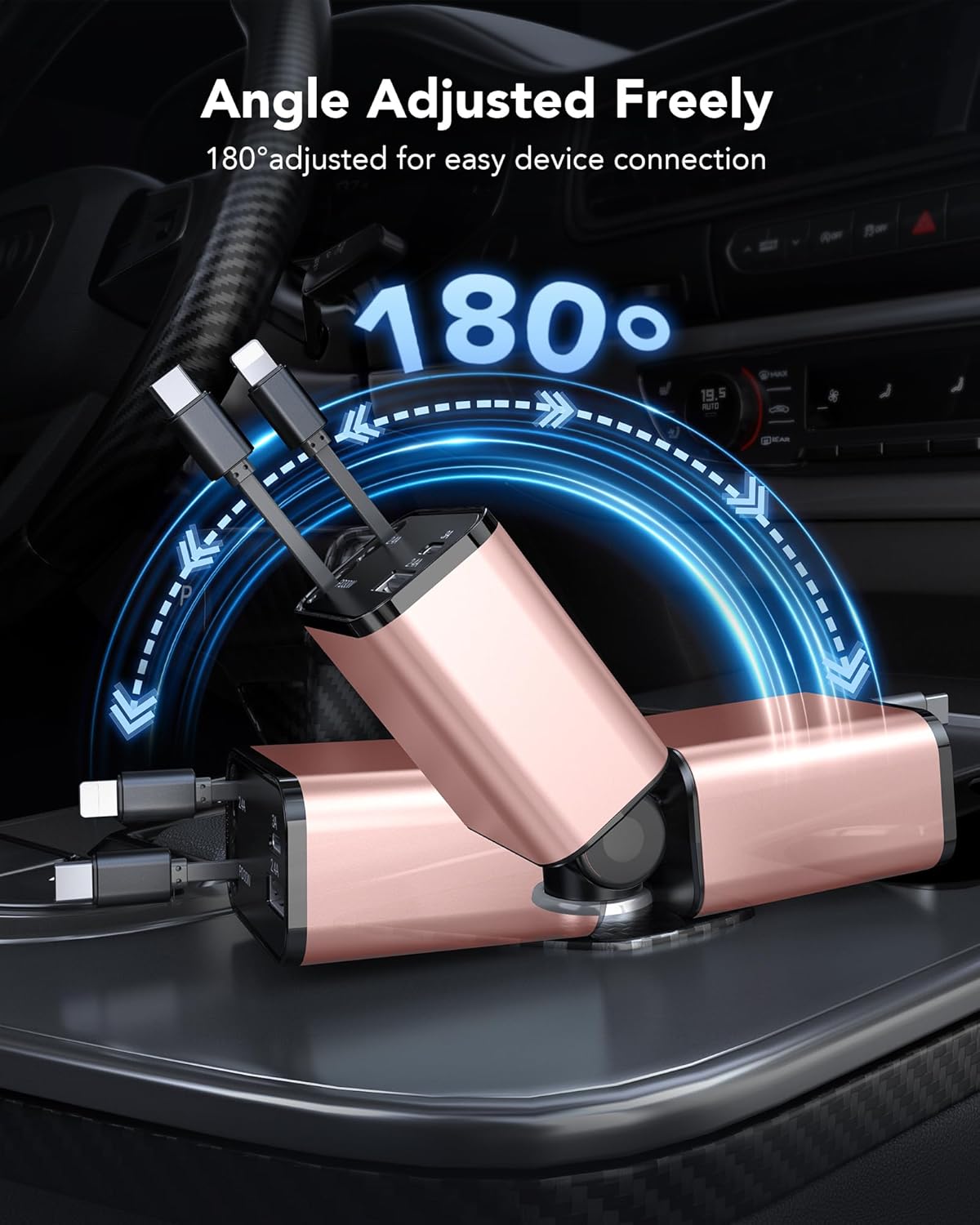 69W Retractable Car Charger, 4-in-1 Fast Car Phone Charger with 2.6ft Two Retractable Cables and USB C+USB A Car Charging Block Cube, Compatible with iPhone 14 15 16 17 Pro Max Plus,Galaxy,Pixel(Pink)