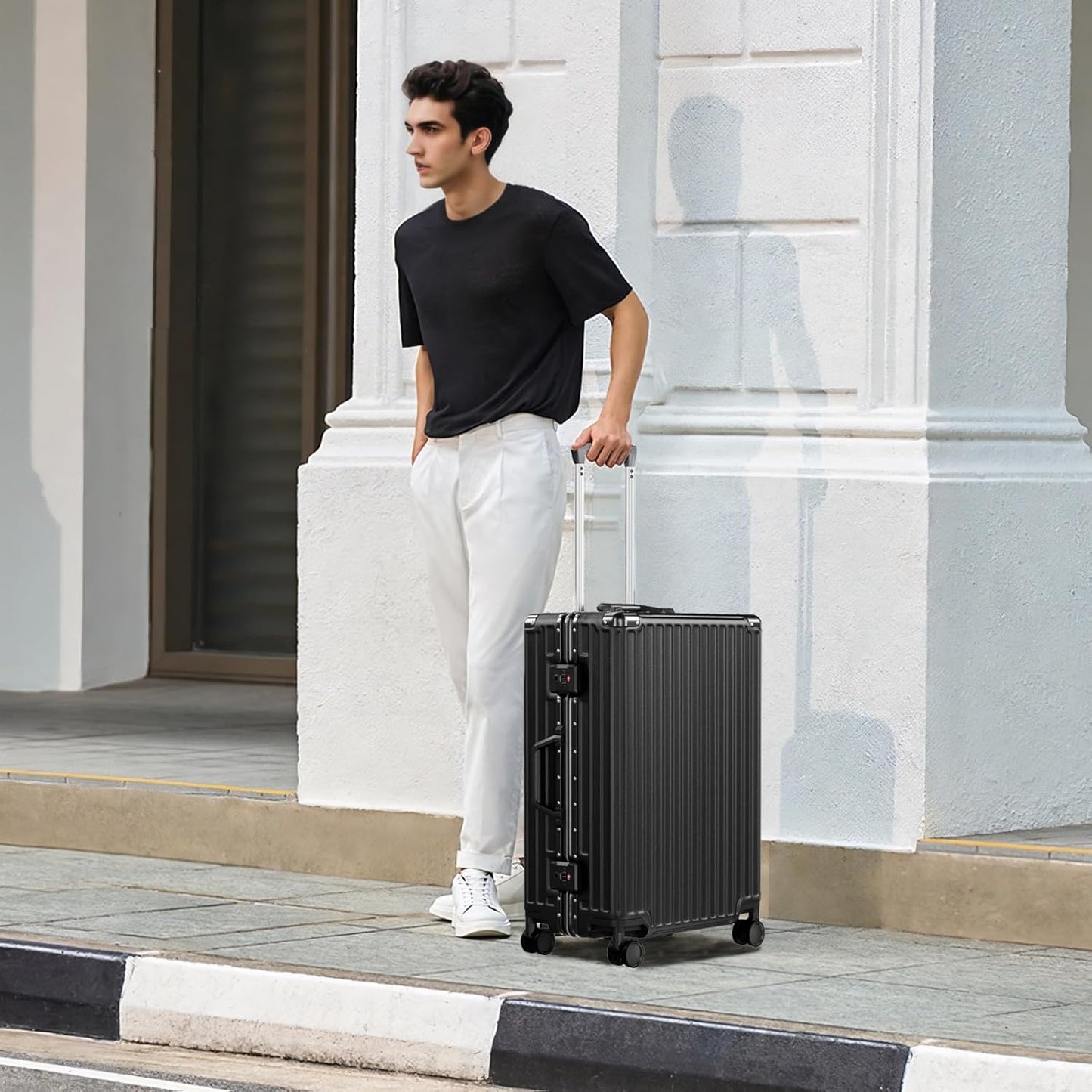 AnyZip Luggage PC+ABS Aluminum Frame Zipperless Checked Luggage Hard Shell Suitcase with TSA Lock