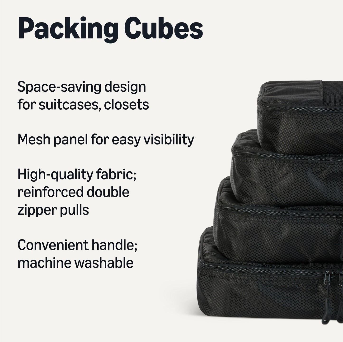 Amazon Essentials 4-Piece Packing Cubes Travel Accessories Set, Luggage Organizer with Double