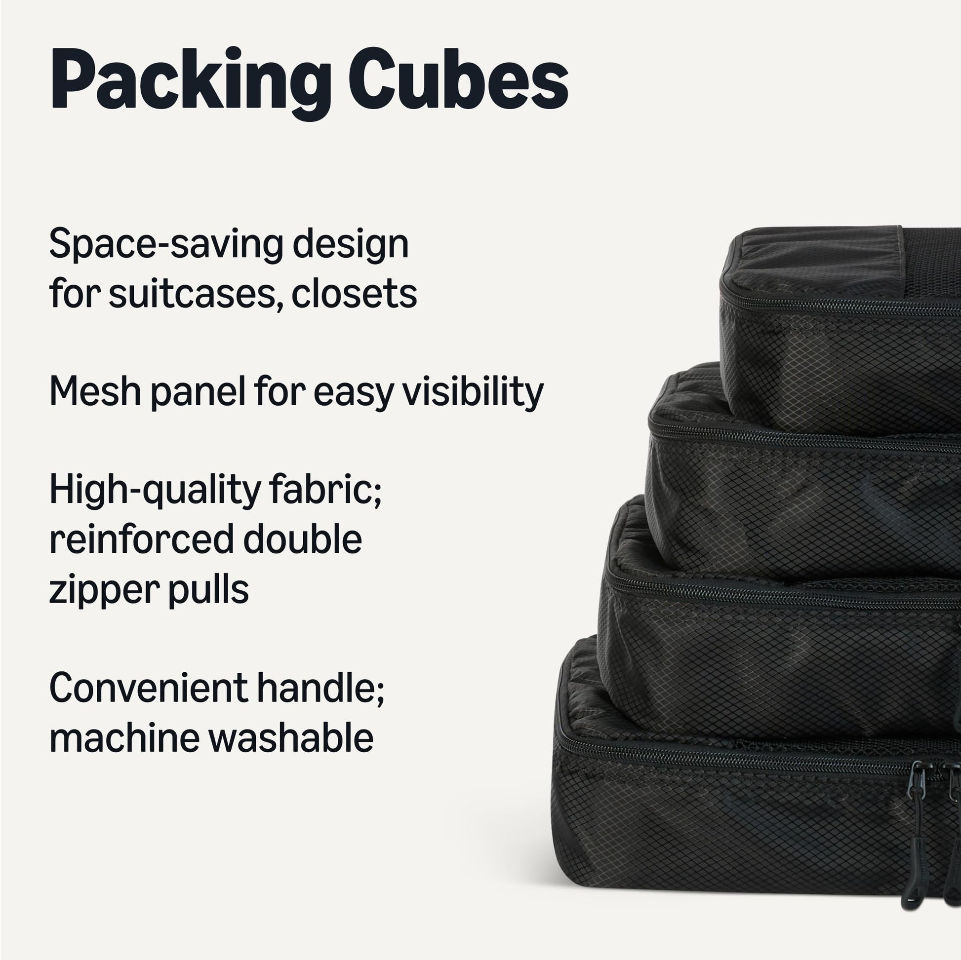 Amazon Essentials 4-Piece Packing Cubes Travel Accessories Set, Luggage Organizer with Double